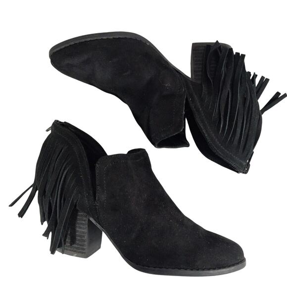 NWOT-1 SHOW! CARLOS SANTANA! BLACK GENUINE SUEDE LEATHER FRINGED BOOTIES! SZ 7M - Picture 6 of 10